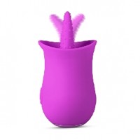 Vibrator w/Tongue, 10 Function, Silicone, Flower Shape, PURPLE